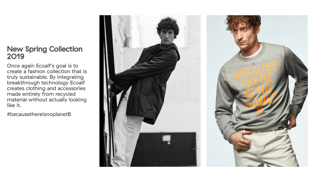 A screencapture from Ecoalf's website that displays their latest men spring collection made entirely from recycled materials