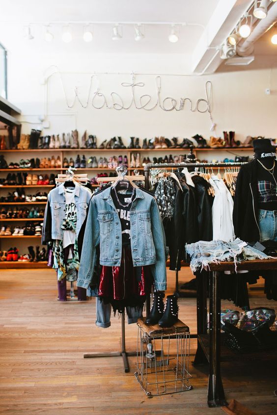 A thrift shop with the word 'Wasteland' at the background
